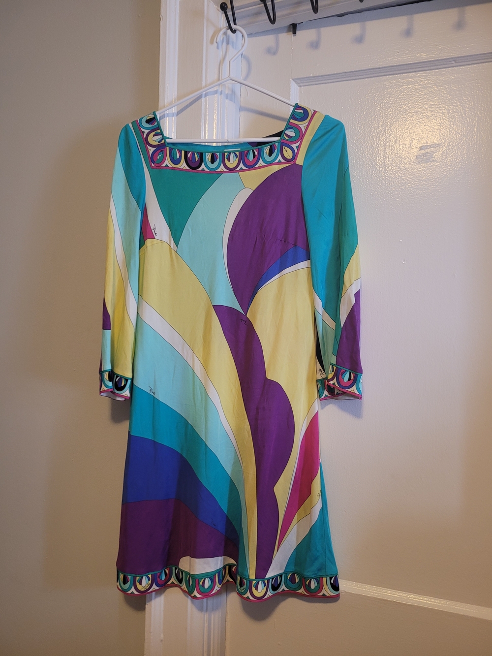 Emilio Pucci Multicolor Abstract Boatneck Tunic — Teal, Purple, Yellow & Aqua